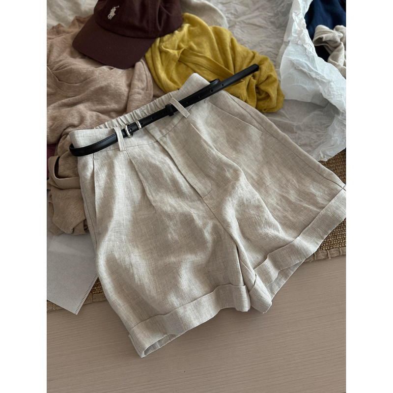 High-End Linen Casual Shorts for Women 2026 New Summer Style Loose Cuffed Design Straight-Leg Slimming Wide-Leg Pants High-End Linen Casual Shorts for Women 2026 New Summer Style Loose Cuffed Design Straight-Leg Slimming Wide-Leg Pants