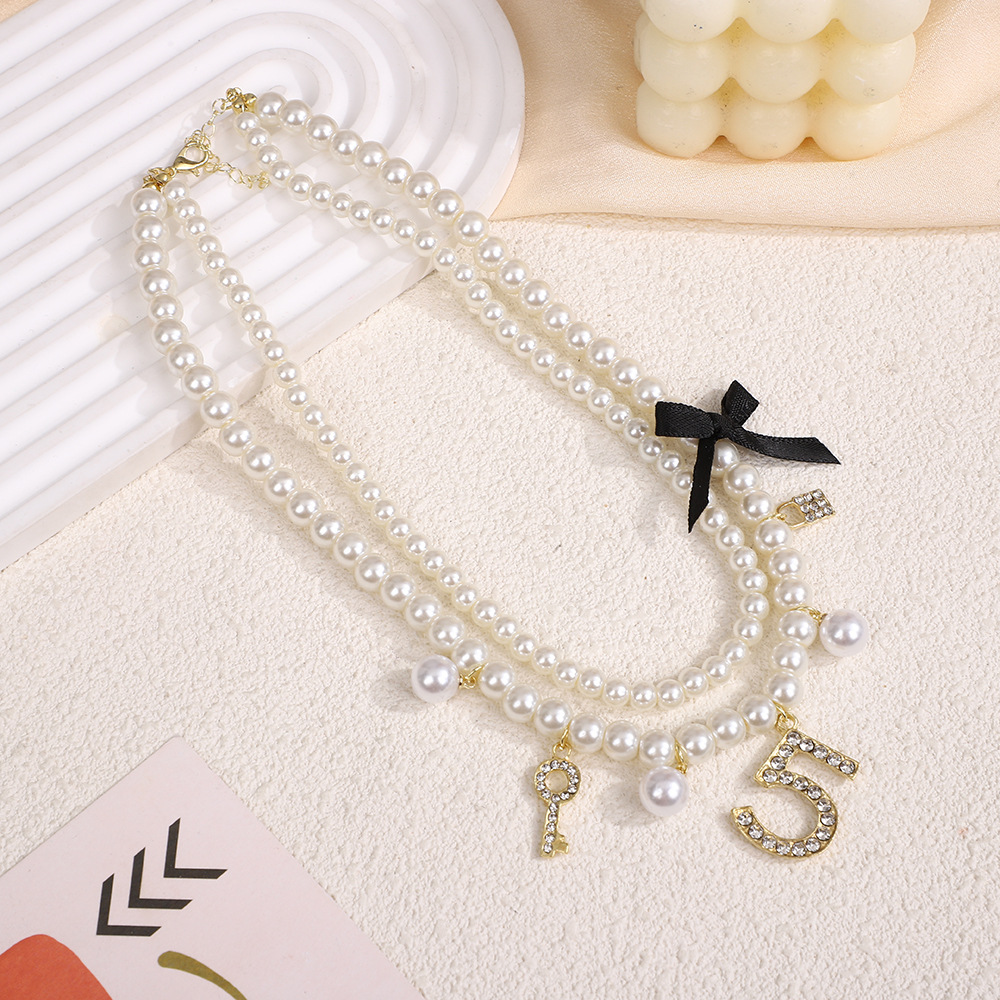 Collier NK-295 Noir à double rang de perles, court, haut de gamme, léger et luxueux, pour femme. Nouvelle chaîne clavicule._voghion.com