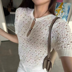 CH Xiangjia ハイバージョン中空半袖セーター、気質とファッショナブルな春夏のノースリーブハイエンドトップ女性用