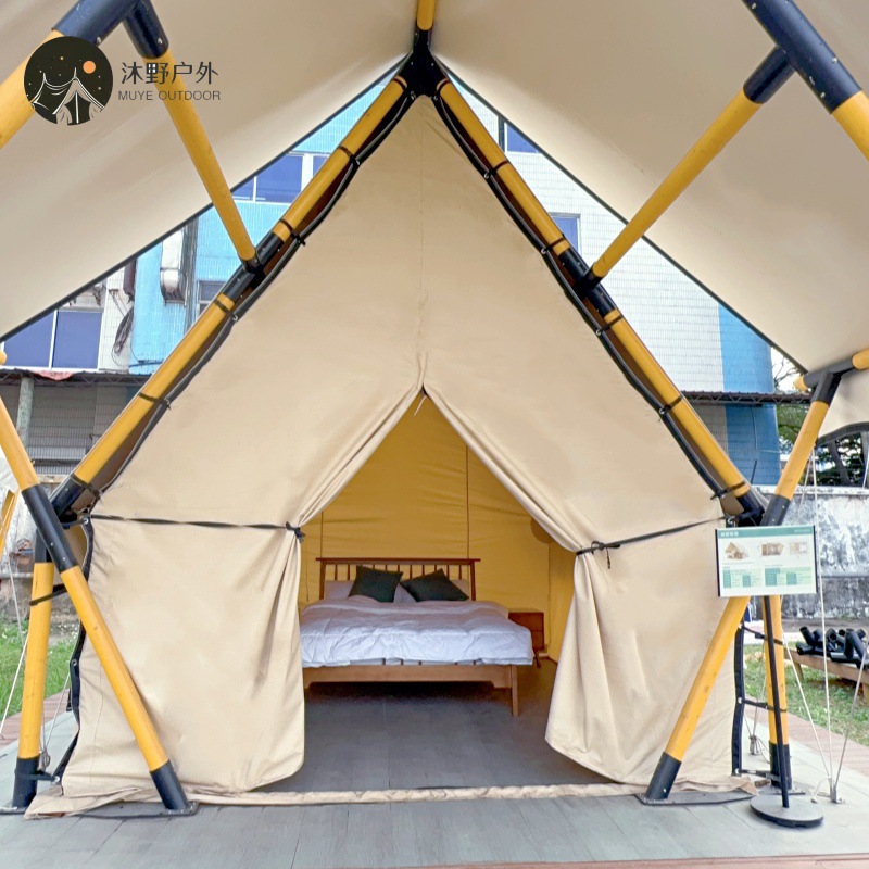 Muye al aire libre red roja gran estructura de madera camping tienda de campaña hotel escénico camping hotel de lujo tienda de campaña residencial