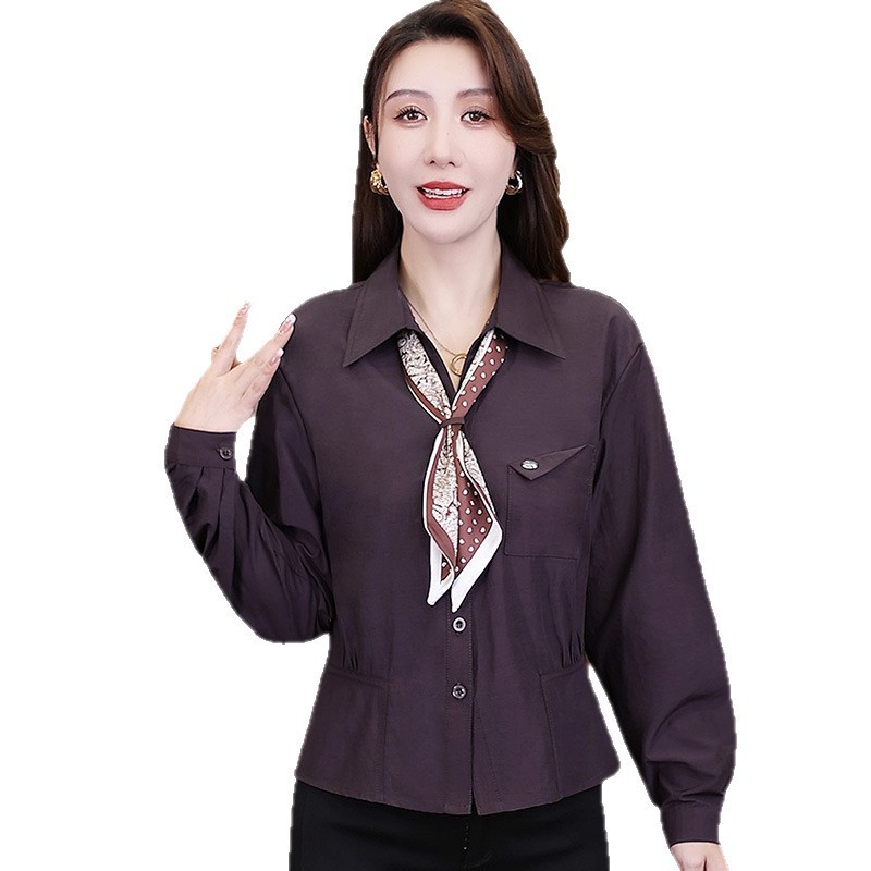 时尚长袖丝巾领衬衫女士早秋新款气质显瘦百搭上衣小个子洋气衬衣|undefined