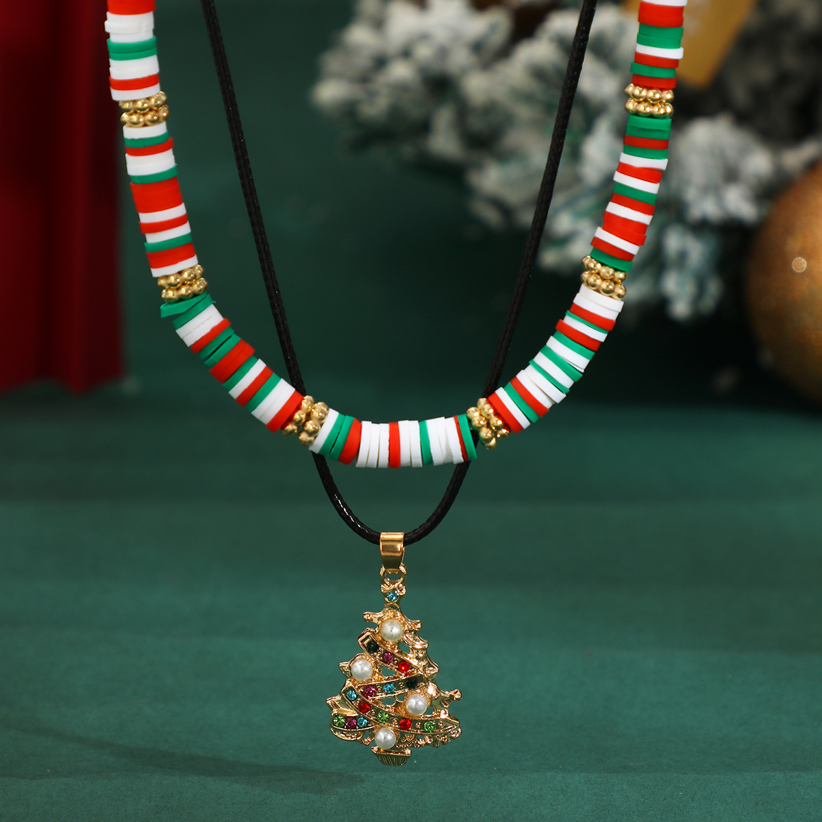Christmas Beaded Choker Necklace With Crystal Snowman Charms_voghion.com
