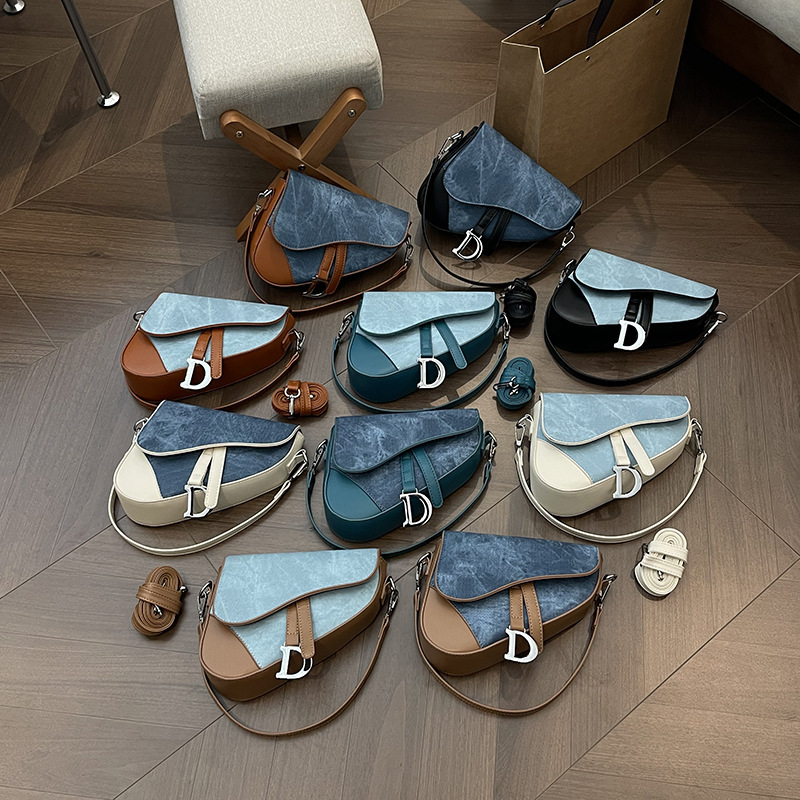 2025 New Cross-border Bag Women's Bag Denim Pattern Trendy Contrast Color Stitching Saddle Bag Fashionable Western Style Shoulder Crossbody Bag 2025 New Cross-border Bag Women's Bag Denim Pattern Trendy Contrast Color Stitching Saddle Bag Fashionable Western Style Shoulder Crossbody Bag