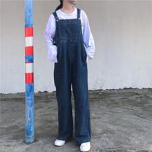 背带裤女春秋大码韩版宽松显瘦牛仔裤胖直筒阔腿长裤新款百搭潮