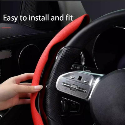 Steering Wheel Cover with Segmented | Steering wheel cover - punched-red-single-38cm-round