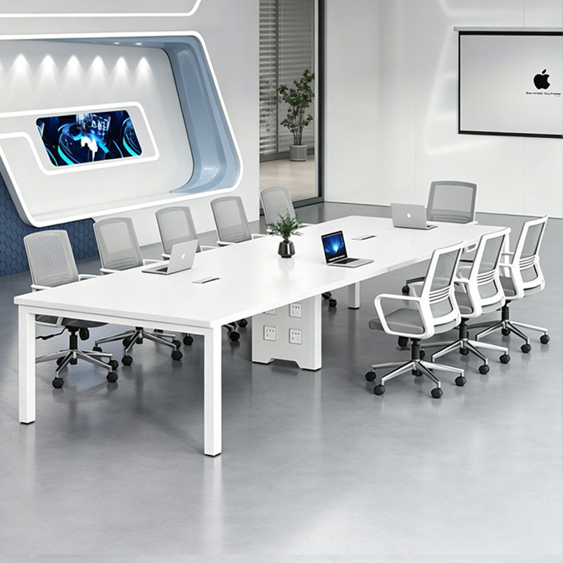 White large conference table, long table, simple modern training and negotiation table, long staff office desk and chair combination White large conference table, long table, simple modern training and negotiation table, long staff office desk and chair combination