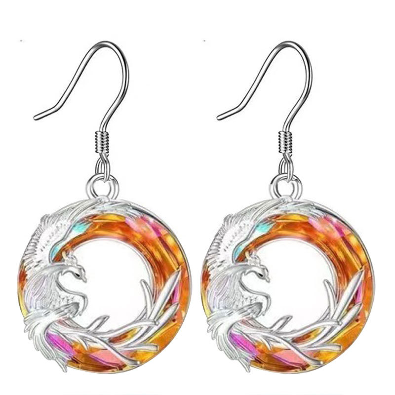 Moda Fénix Circulo Aleación Enchapado Ahuecar Embutido Cristal Artificial Mujeres Aretes Collar 1 Pieza display picture 1