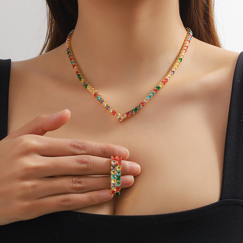 42g Weight Artificial Rhinestones Inlay Material Jewelry Set Classification Earrings + Necklace Quantity Holiday, Banquet Occasion Copper Material Geometric Pattern Women's Gender Plating Design Simple Style Style Copper Plating Geometric Artificial Rhinestones Jewelry Set 22