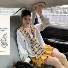 韩系V领条纹披肩假两件卫衣女秋季设计感小众宽松休闲长袖上衣ins
