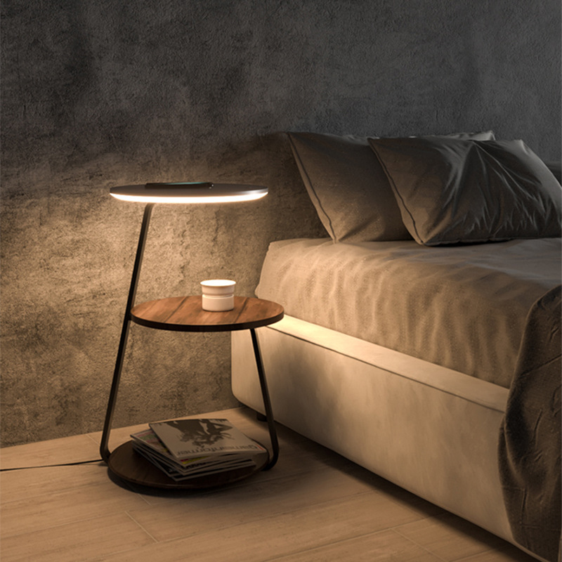 Creative Bedroom Floor Lamp Wireless Charging Living Room Shelf Coffee Table Lamp Design Sense Sofa Side Bedside Table Integrated