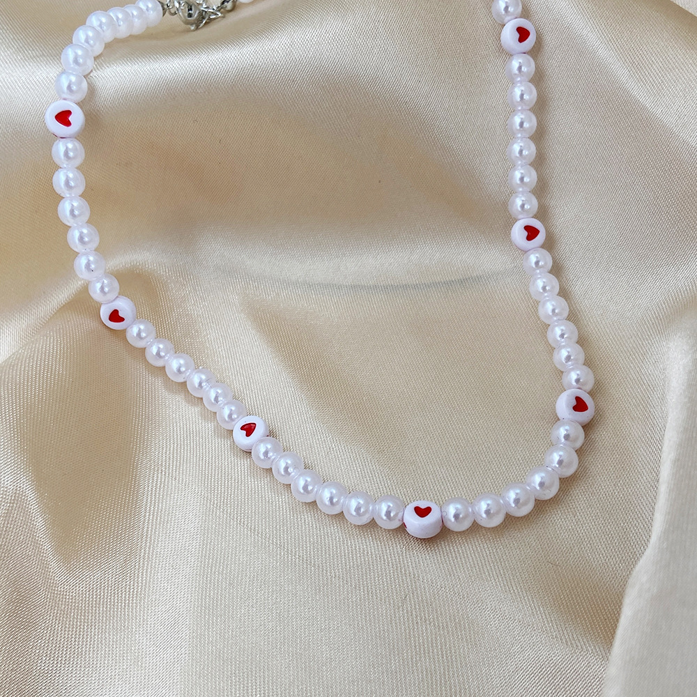 Colar coração pérola retro elegante corrente dourada_voghion.com