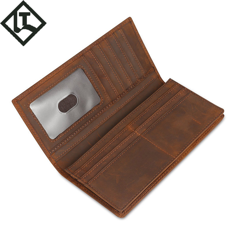 rfid钱包 疯马皮商务时尚亚马逊男士真皮銭包 牛皮手工长钱夹