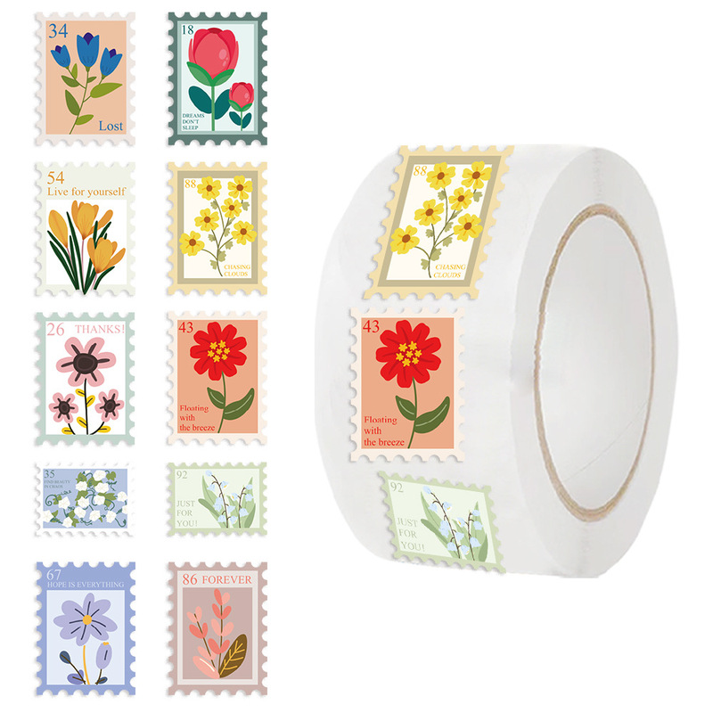 500 sheets/roll roll roll paste cross-border hot tape flower stamp paste hand account material decorative envelope sealing paste 500 sheets/roll roll roll paste cross-border hot tape flower stamp paste hand account material decorative envelope sealing paste