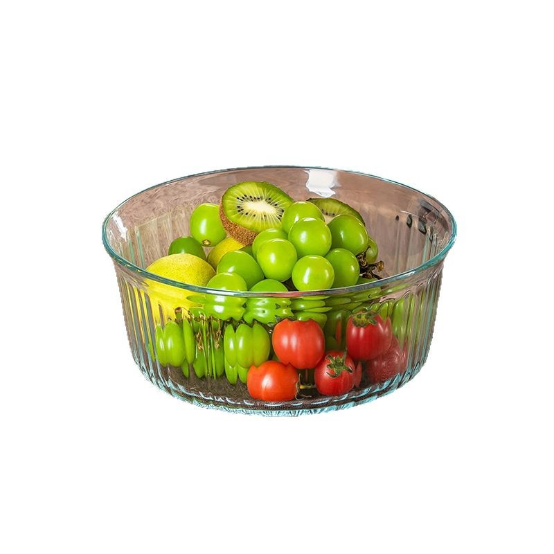 Ensaladera de frutas de vidrio de alto valor de estilo chino grande con tapa 2025 nuevo tazón de sopa para el hogar vajilla resistente a altas temperaturas