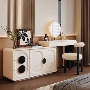 Dressing Table and Cupboard Integrated 2025 New Modern Bedroom Simple Dressing Table Cream Style High-End Bedside Storage Cabinet
