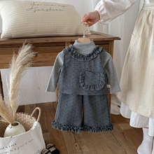 女童春装套装2026新款女宝宝春季洋气圆点时髦儿童早春穿搭三件套