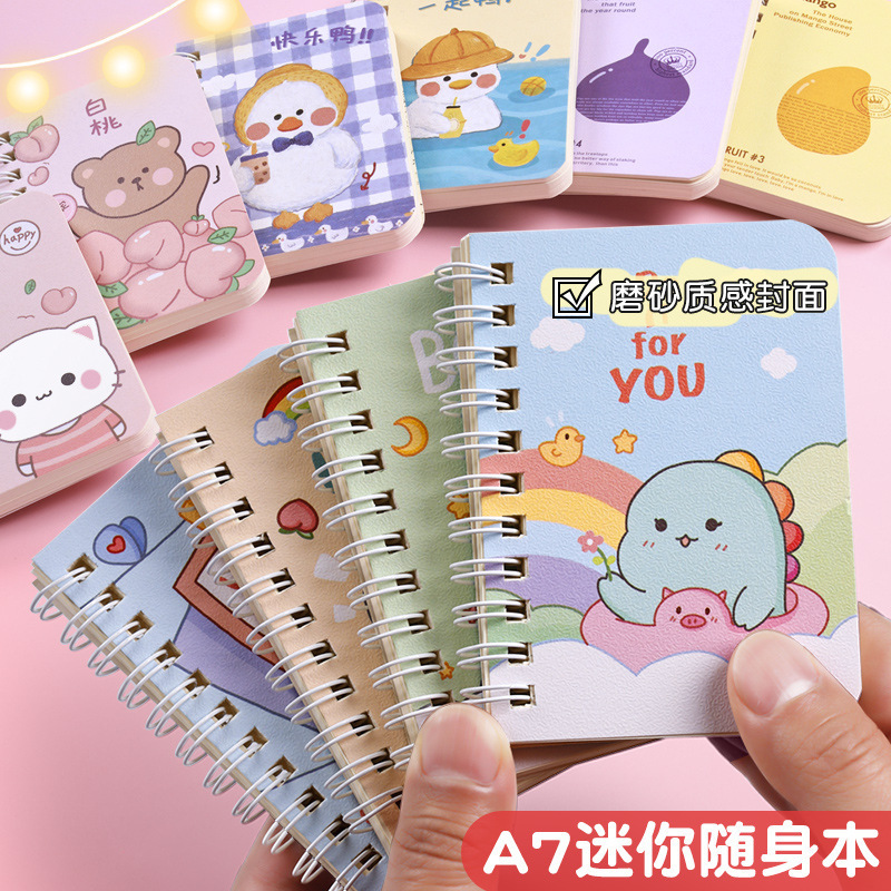 Small Coil Notebook Cartoon Notebook A7 Cute Mini Portable Flap Pocket Pants Notepad Primary School Student Gift