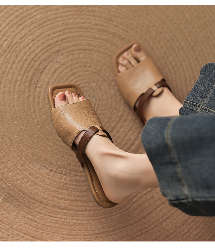Dép sandal nữ xỏ ngón đế bệt phối màu hở mũi thời trang — màu trắng ngà, màu mơ chi tiết 25