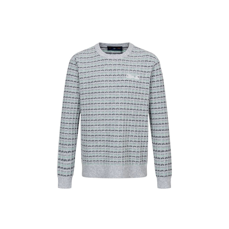 High-end, high-quality, Lujia brand, coarse tweed gray-green plaid jacquard knit sweater with a round neckline, unisex style High-end, high-quality, Lujia brand, coarse tweed gray-green plaid jacquard knit sweater with a round neckline, unisex style