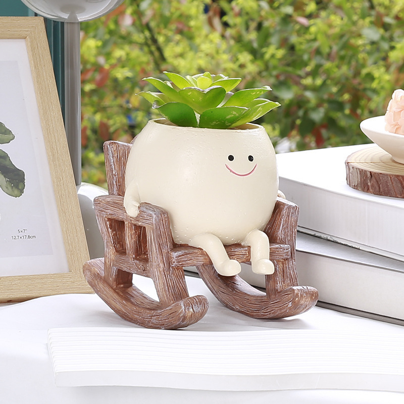 Creative New Home Office Fleshy Flower Pot Cute Rocking Chair Round Face Sitting Flower Pot Plant Decorative Ornaments
