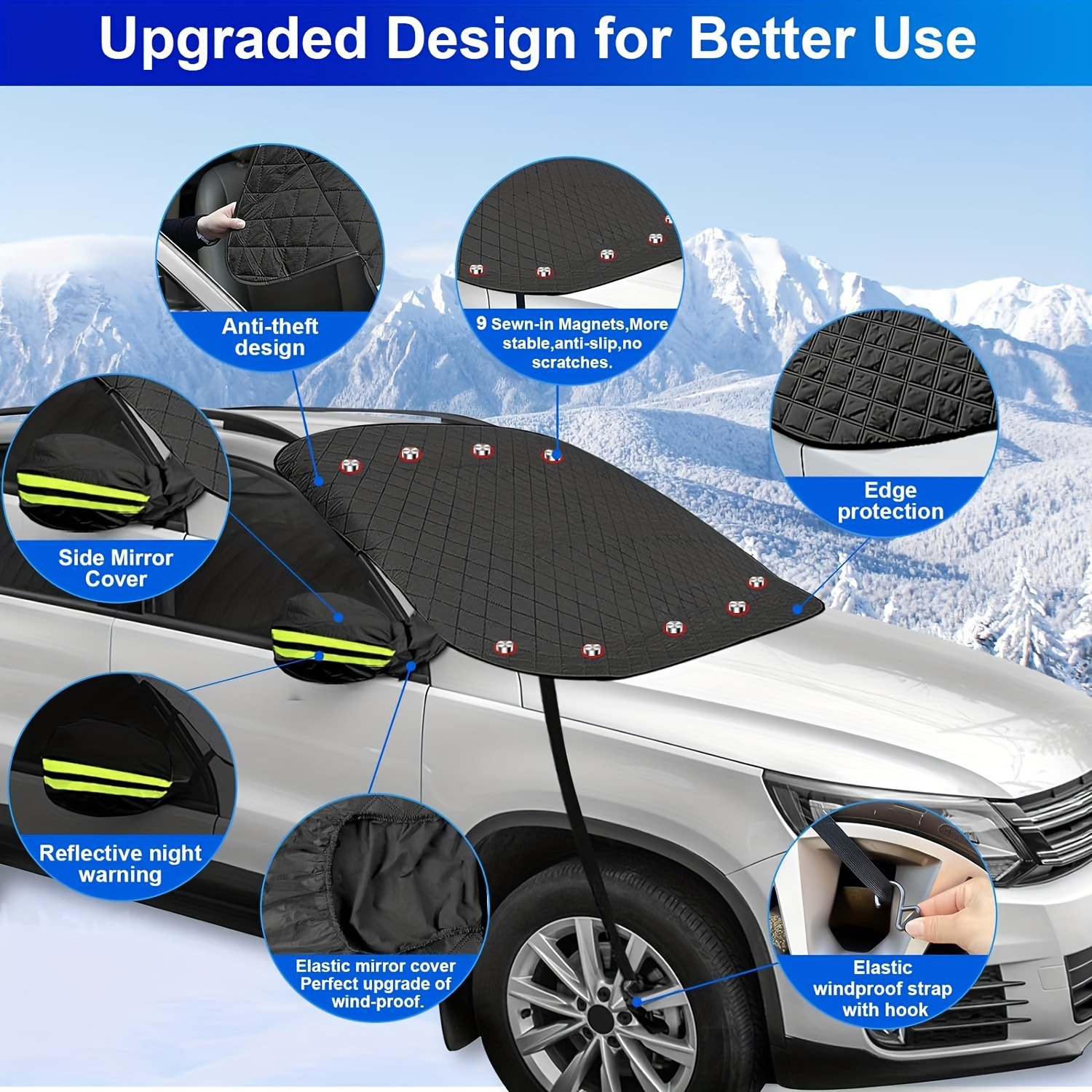 Front Car Snow Shield Winter 9 Magnet Snow Shield Car Enlarged and Thickeneded Windproof Snow Cover Car Cover to Cover Snow and Keep Warm