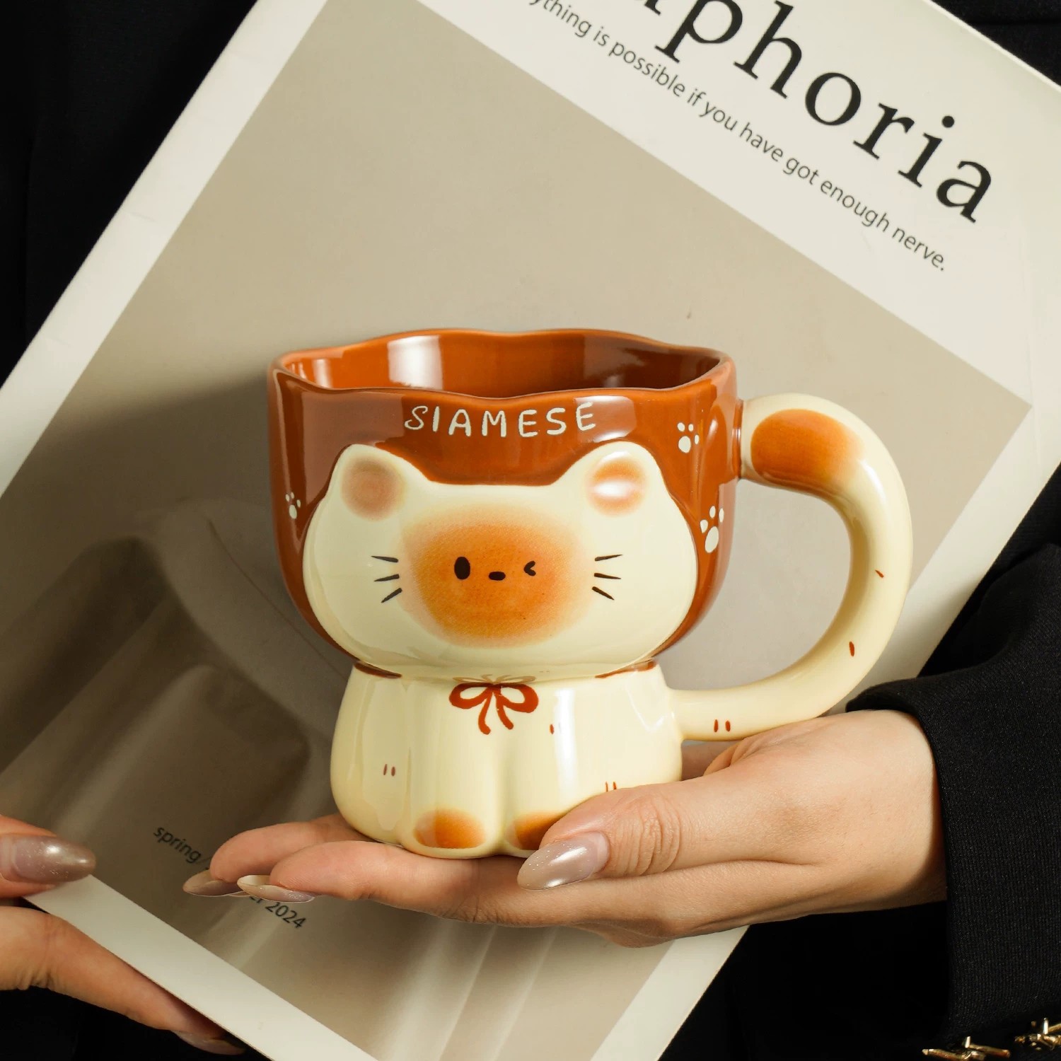 Taza de gato Siamese, taza de marca de nicho, taza de agua, taza de desayuno de café doméstico de alto valor para mujeres