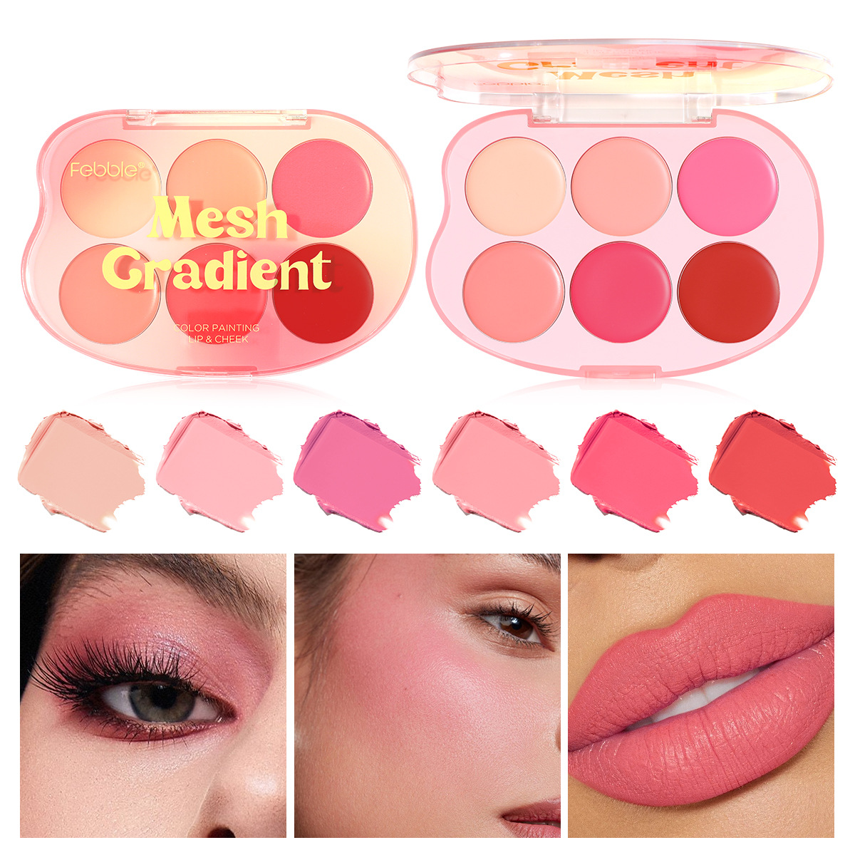 Febble Amazon Border Transborder Gradiente Lápiz labial y bandeja de mejillas Maquillaje desnudo natural Placa de reparación Rosa no es fácil de volar