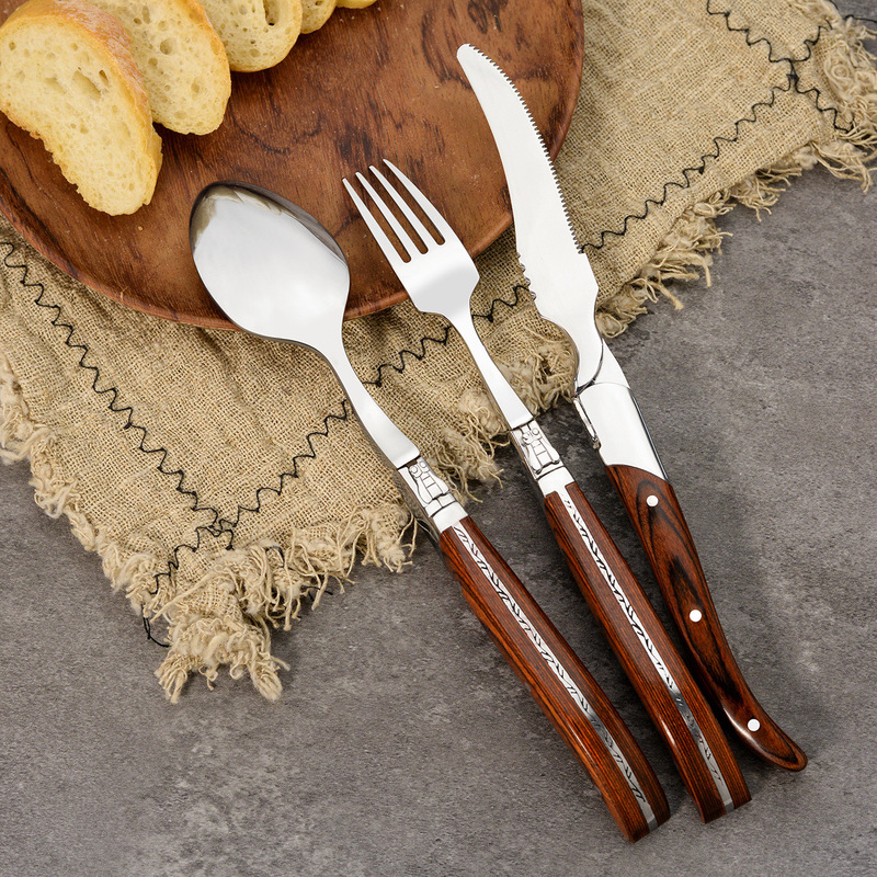 Steak Knife and Fork Spoon suit Stainless Steel Western Food Knife Tableware Kitchen Utensils High Red Wooden Handle Steak Knife Teaspoon