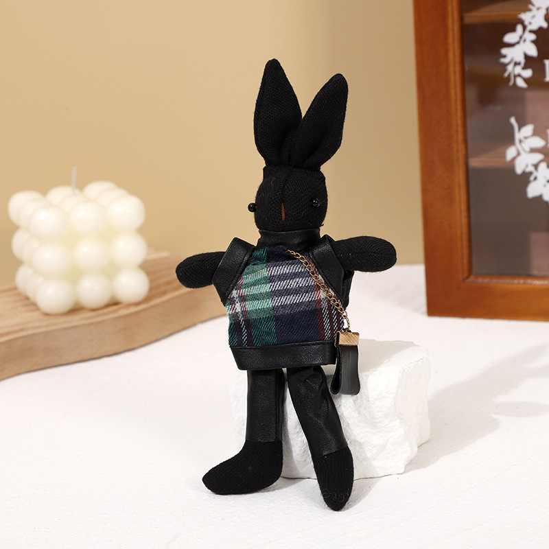 패션 Houndstooth 토끼 귀여운 봉제 인형 펜던트 키 체인 백 펜던트 봉제 장난감 의류 액세서리