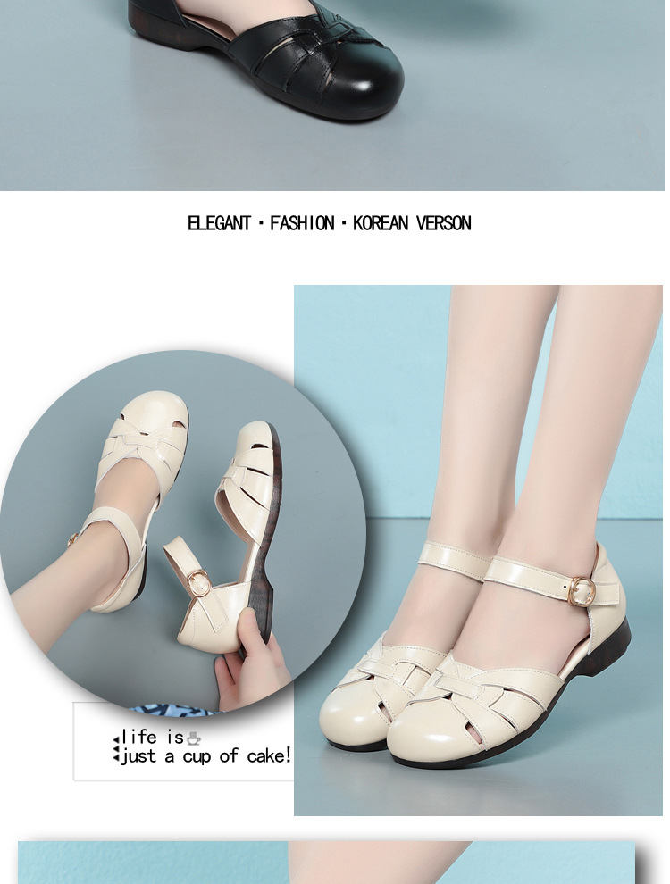 Dép sandal nữ xỏ ngón đế bệt thoải mái cho người già — Màu đen chi tiết 14