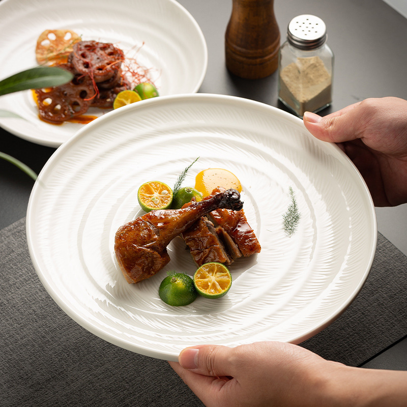 Scandinavian Style High-End Western Food Plate Corrugated Steak Plate Household Ceramic Dish Plate Underglaze Color Disc Restaurant Soup Plate