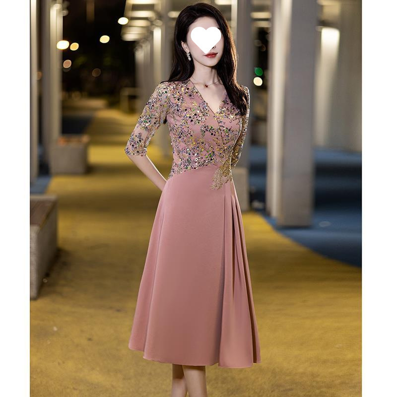 2025小晚礼服裙女平时可穿参加婚礼妈妈装婚宴高级感亮片年轻款主|undefined