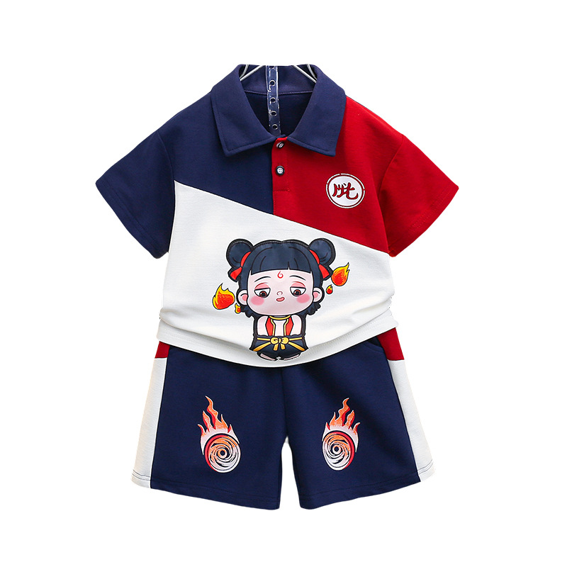 7201 Nezha verano niños dibujos animados POLO camisa pantalones cortos de manga corta para niños 2025 nueva ropa deportiva para bebés