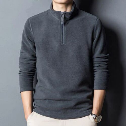 Autumn and Winter Men's High-Neck Color Double-Faced Fleece Semi-High Collar Sweatshirt Imitating Plush Fleece Hooded Warm Collar Base Shirt