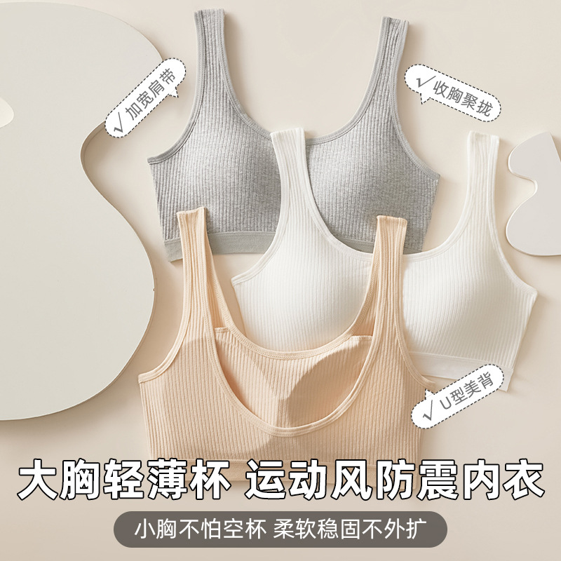 ropa interior a prueba de choque de estilo deportivo para mujeres, pecho grande y pequeño, taza ligera sin marca, espalda hermosa sin anillo de acero, sujetador anti-caída.