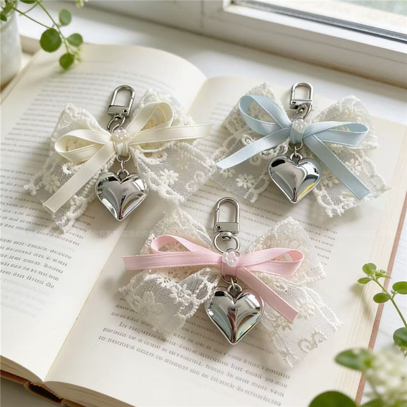 Sweet Ins-Style Sweet Girl Ccb Heart Lace Ribbon Bow Phone Case Pendant Bag Keychain Accessory