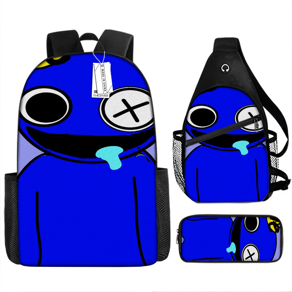 跨境彩虹朋友3D动漫卡通小学生休闲减负大容量印花书包斜跨背包