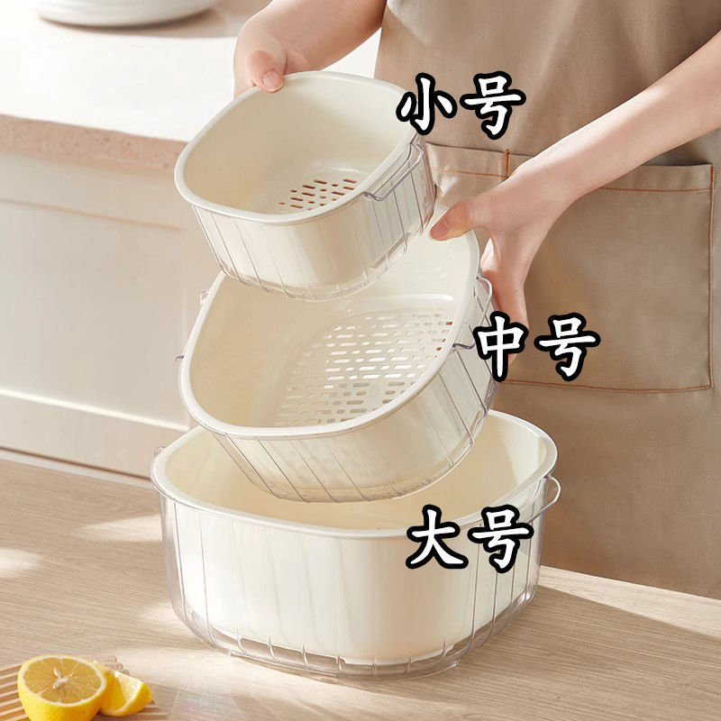 双层新款沥水洗菜菜篮水果盘水果客厅塑料菜篮子篮子家用厨房加1A|undefined
