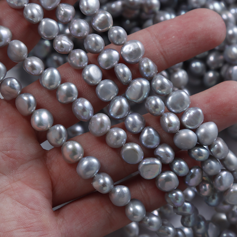 7-8mm Grandma Gray Baroque Double-Sided Polished Natural Freshwater Pearl DIY Handmade Beading Jewelry Materials