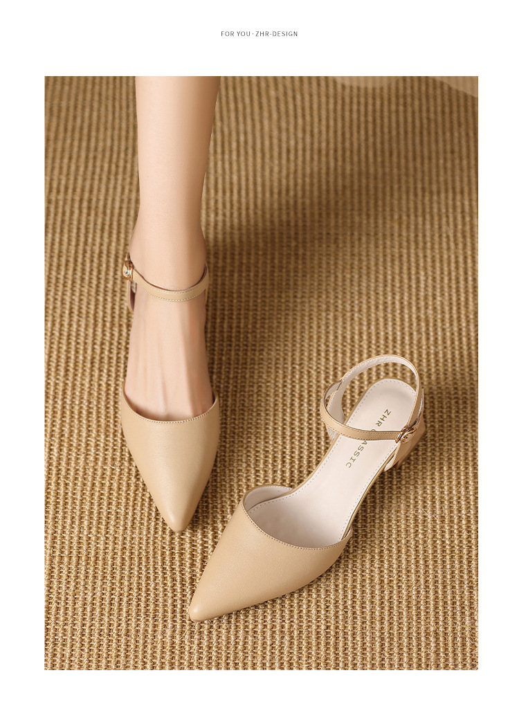 Sandal cao gót nữ mũi nhọn quai hậu kiểu Pháp — EH303 Đen chi tiết 18