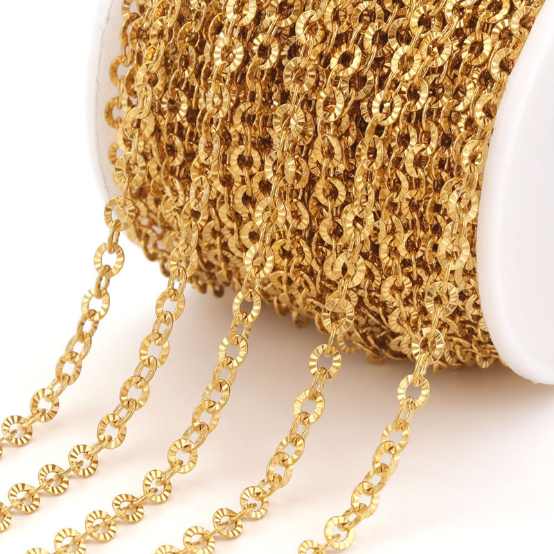 Stainless steel sunflower chain Cross o-shaped embossed chain titanium steel vacuum plated gold chain diy necklace bracelet