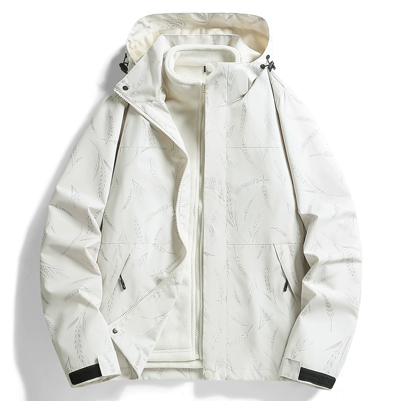 Уличная куртка с рисунком пшеничных ушей, съемная подкладка, в том же стиле для мужчин и женщин, комплект из двух предметов, куртка для бега и альпинизма в парном стиле.