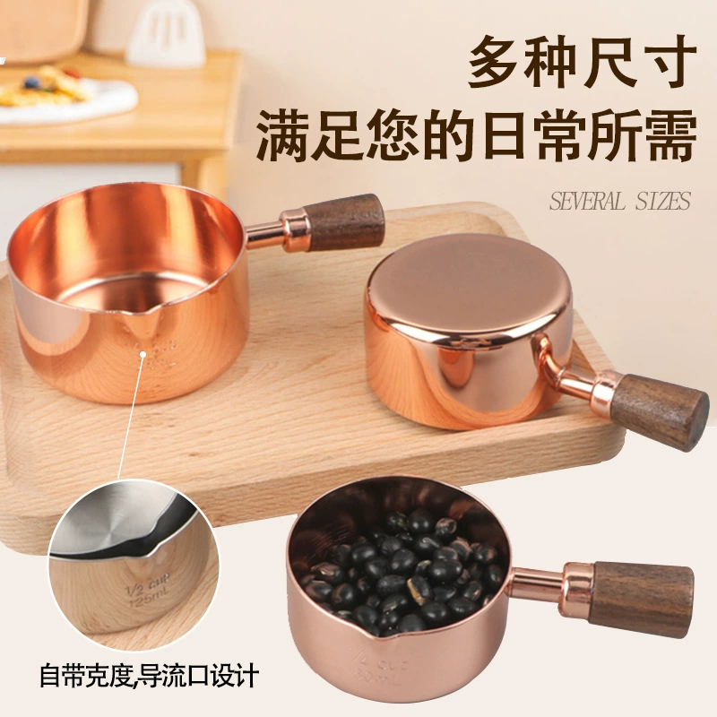 Мерная чашка из нержавеющей стали шкала мерная ложка набор из 4 предметов деревянная ручка чашка для соуса мерная ложка для кофейных зерен мерная ложка из розового золота