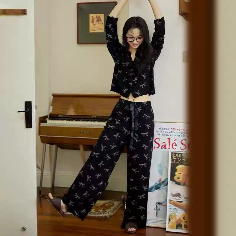 [Лук] весна и осень модаль хлопковая пижама женщины высокого уровня чистый принт брюки с длинными рукавами новая домашняя одежда