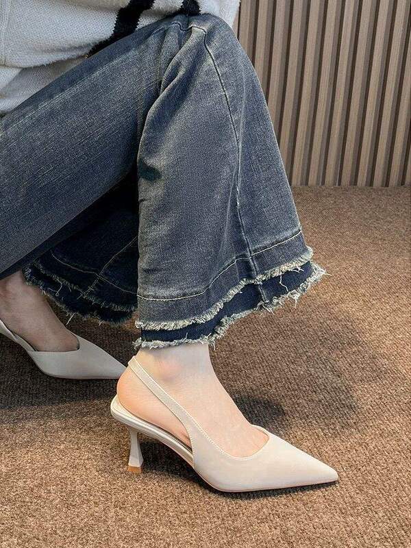 Beige Pointed Toe Sandals for Women Summer 2025 New Retro Elegant High Heels with Skirt Fairy Style Shoes