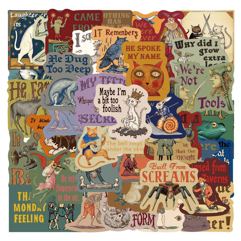 50 Pieces of Medieval Weird Abstract Stickers, Fun Art Pvc Stickers, DIY Luggage Album, Water Cup