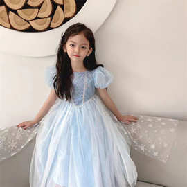 2025夏季女童冰雪奇缘艾莎公主裙连衣裙雪花披肩生日礼服爱莎长裙