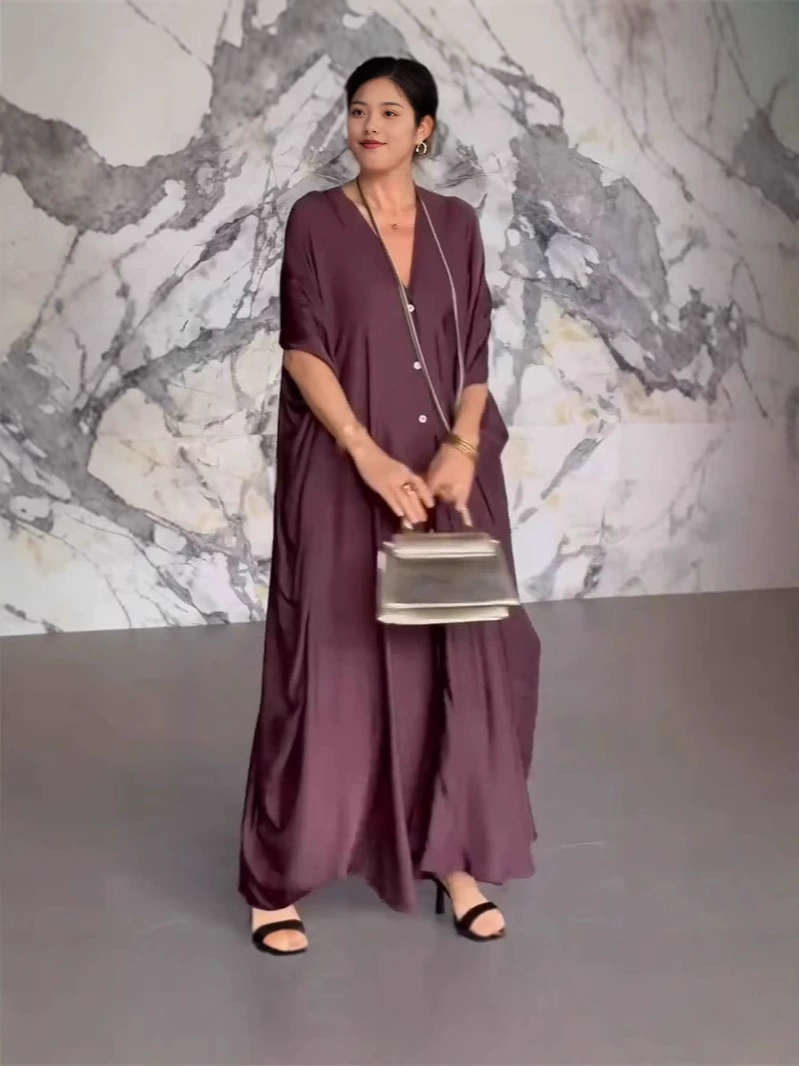 2025 новые европейские и американские женские трансграничные независимые станции взрывные женские V-образные атласные свободные повседневные платья