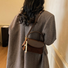 韩国小众设计皮带扣麂皮绒单肩法棍腋下包2025秋复古大容量通勤包