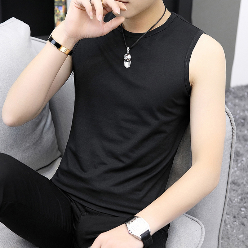 Vest men's sleeveless waistcoat boys T-shirt breathable cotton summer sports wide shoulder slim bottoming undershirt wholesale